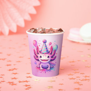 Personalized Anime Axolotl Girl's Birthday Paper Cups