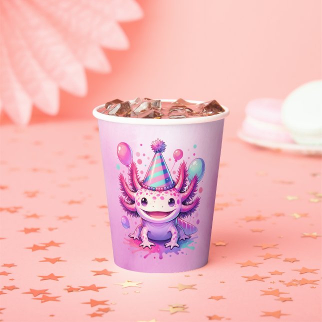 Personalized Anime Axolotl Girl's Birthday Paper Cups (Insitu)