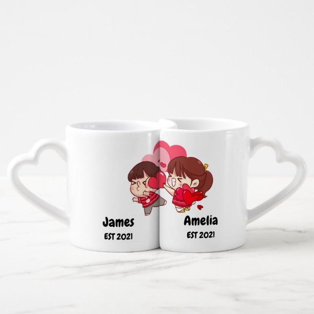 Personalized Anime Cartoon, custom name and date Coffee Mug Set (Front Nesting)