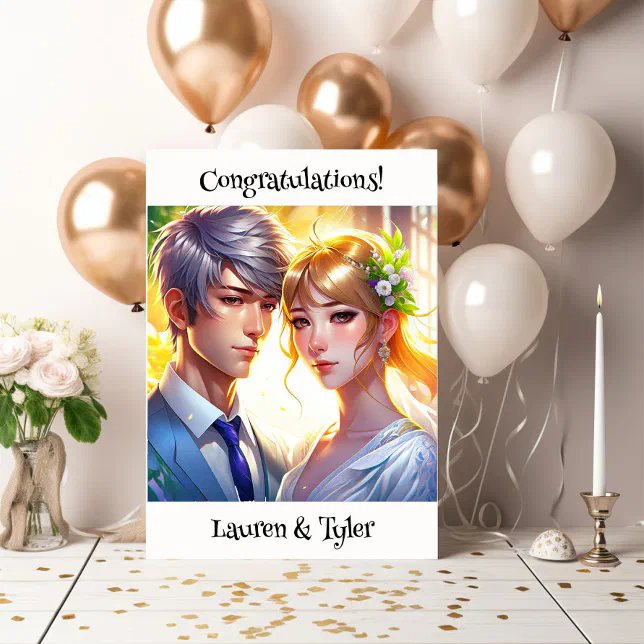 Personalized Anime Couple Congratulations Card | Zazzle