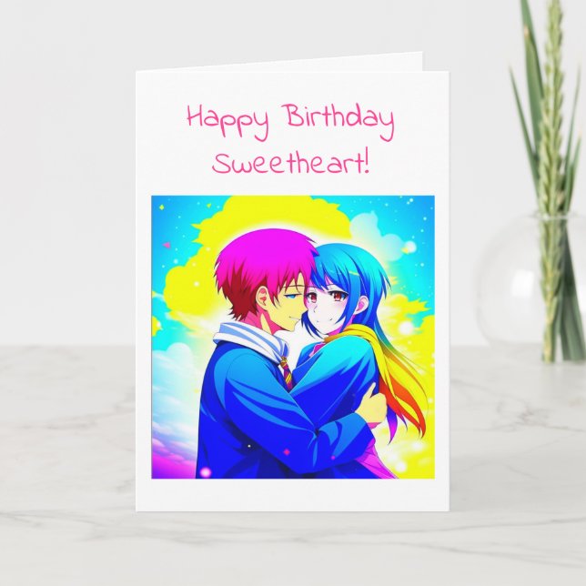 Personalized Anime Couple Romantic Birthday Card (Front)