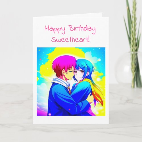 Personalized Anime Couple Romantic Birthday Card