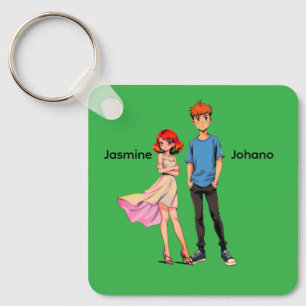 Personalized Anime Couple Square Keychain -