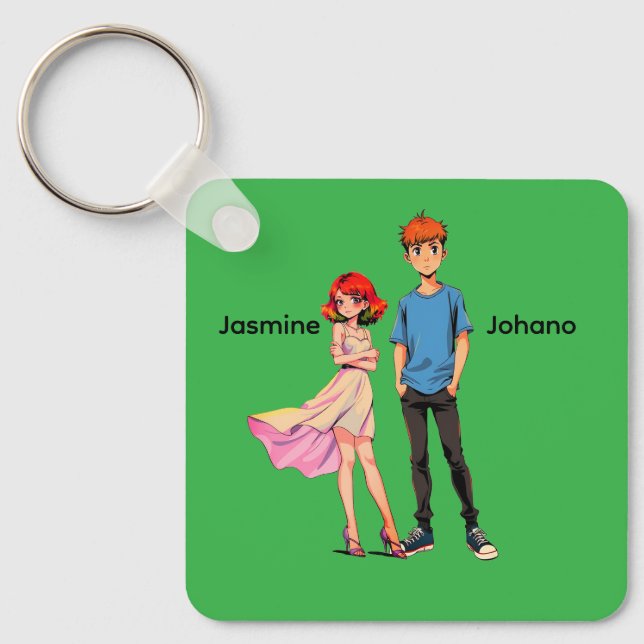 Personalized Anime Couple Square Keychain -  (Front)
