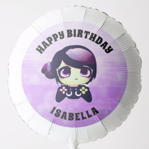 Personalized Anime Gamer Girl Purple Birthday Balloon