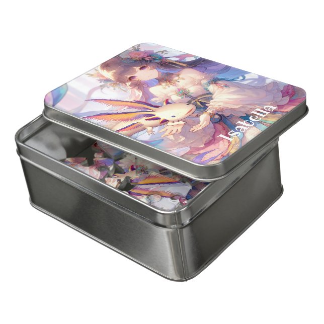 Personalized Anime Girl and Axolotl Jigsaw Puzzle (Lid Open)