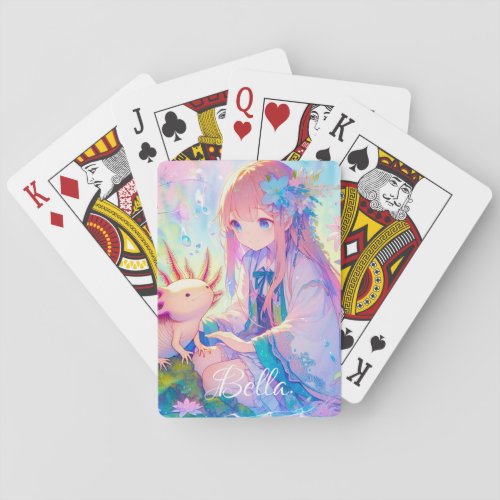 Personalized Anime Girl and Axolotl Playing Cards