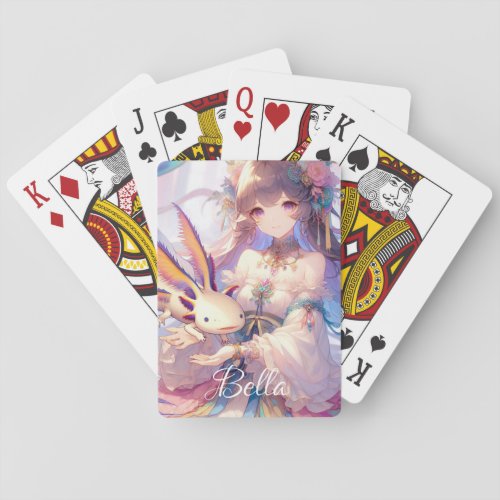 Personalized Anime Girl and Axolotl Poker Cards