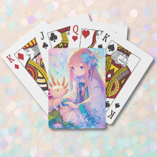 Personalized Anime Girl and Axolotl Poker Cards