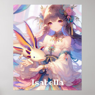 Personalized Anime Girl and Axolotl Poster