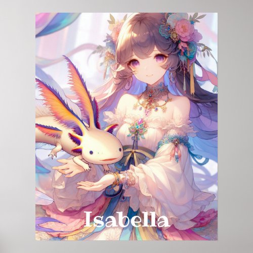 Personalized Anime Girl and Axolotl Poster