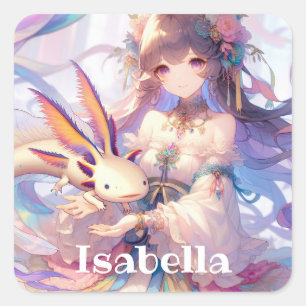 Personalized Anime Girl and Axolotl Square Sticker