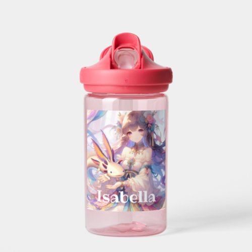 Personalized Anime Girl and Axolotl Water Bottle