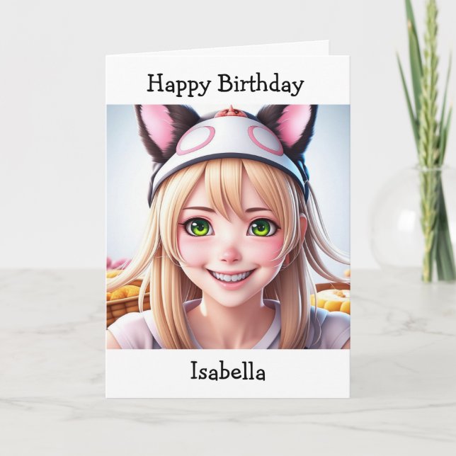 Personalized Anime Girl Birthday | Coloring Page Card (Front)