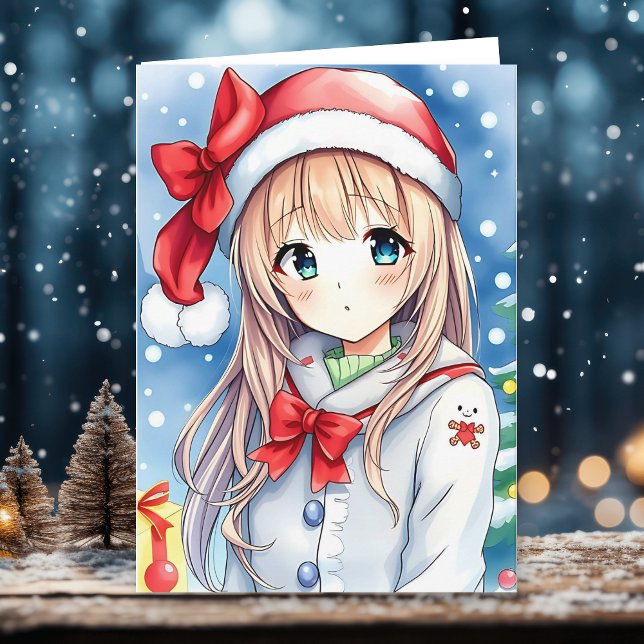 Personalized Anime Girl Coloring Page Christmas Card (Creator Uploaded)