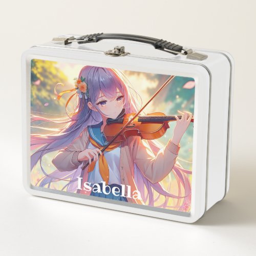 Personalized Anime Girl Playing the Violin Metal Lunch Box