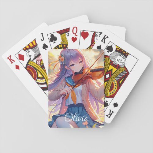 Personalized Anime Girl Playing the Violin Playing Cards