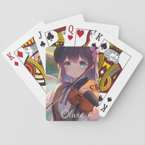 Personalized Anime Girl Playing the Violin Poker Cards