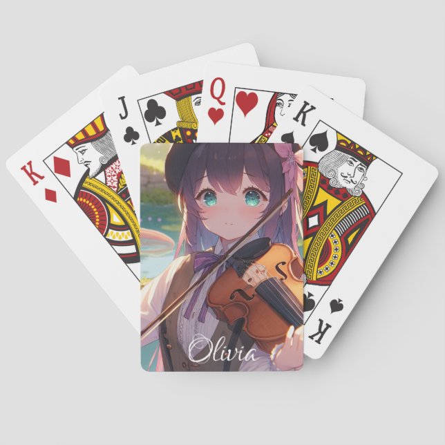 Personalized Anime Girl Playing the Violin Poker Cards (Back)