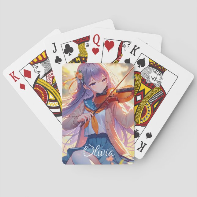 Personalized Anime Girl Playing the Violin Poker Cards (Back)