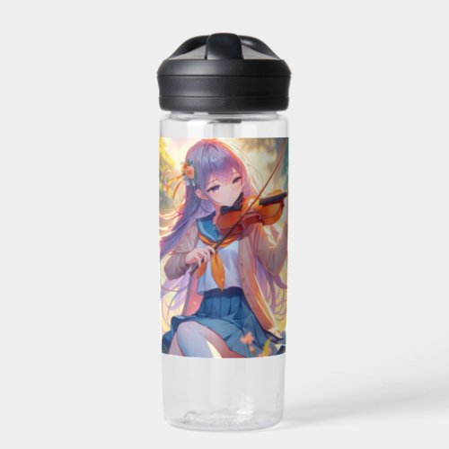 Personalized Anime Girl Playing the Violin Water Bottle