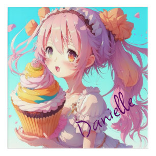 Personalized Anime Girl with Whimsical Cupcake Acrylic Print