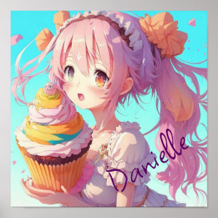 Personalized Anime Girl with Whimsical Cupcake Poster