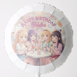 Personalized Anime Girl's Ice Cream Birthday Party Balloon