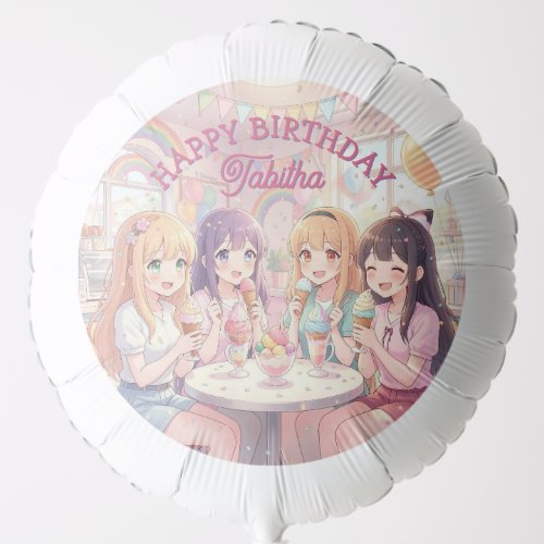 Personalized Anime Girl's Ice Cream Birthday Party Balloon