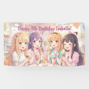 Personalized Anime Girl's Ice Cream Birthday Party Banner