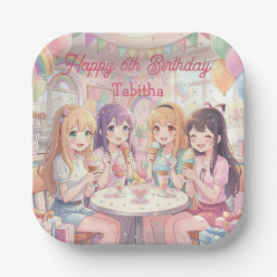 Personalized Anime Girl's Ice Cream Birthday Party Paper Plates