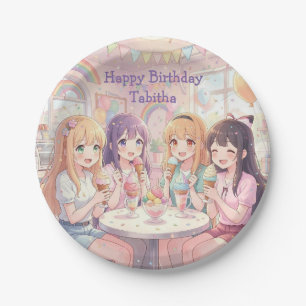 Personalized Anime Girl's Ice Cream Birthday Party Paper Plates