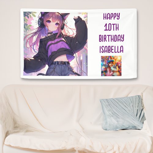 Personalized Anime Themed Girls Birthday Banner