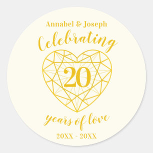 Personalized anniversary 20 years golden diamond classic round sticker