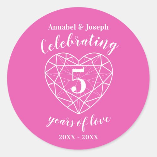 Personalized anniversary 5 years pink tourmaline classic round sticker