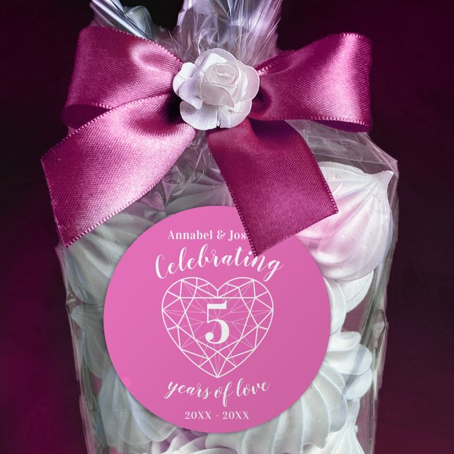 Personalized anniversary 5 years pink tourmaline classic round sticker (Creator Uploaded)