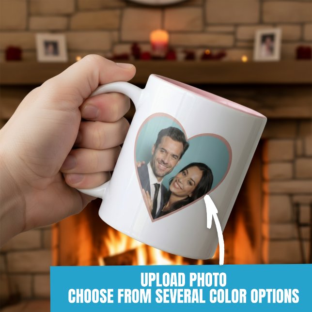 Personalized Anniversary Custom Photo Heart Pink Two-Tone Coffee Mug (Personalized Anniversary Custom Photo Heart Pink Two-Tone Coffee Mug.)