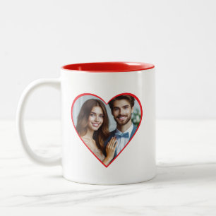 Personalized Anniversary Custom Photo Heart Red Two-Tone Coffee Mug
