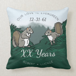 Personalized Anniversary Evergreen Love Squirrels Throw Pillow