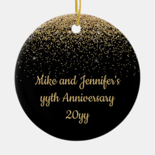 Personalized Anniversary Gift Black Gold Present Ceramic Ornament