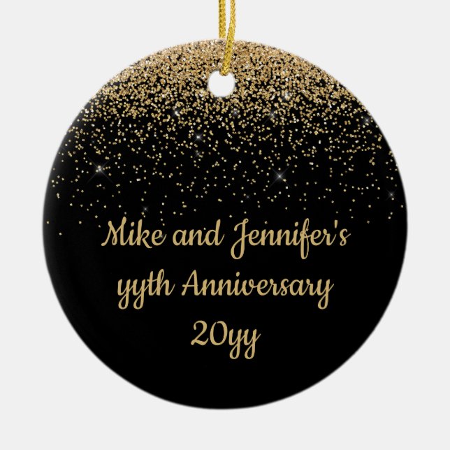 Personalized Anniversary Gift Black Gold Present Ceramic Ornament (Front)
