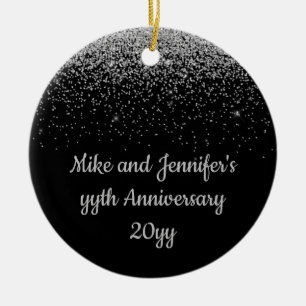 Personalized Anniversary Gift Black Silver Present Ceramic Ornament