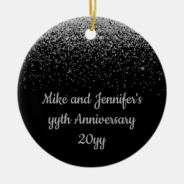 Personalized Anniversary Gift Black Silver Present Ceramic Ornament (Front)