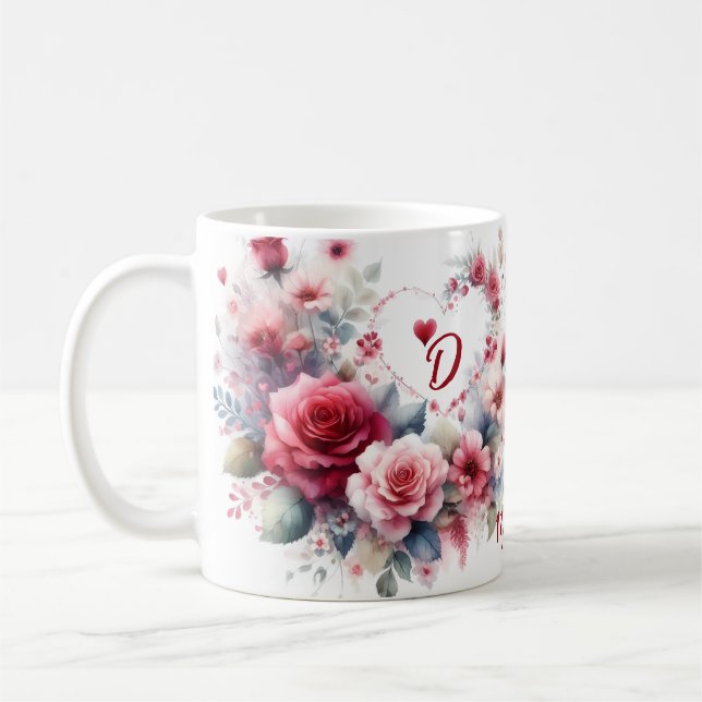 Personalized Anniversary gift with Hearts Coffee Mug (Left)