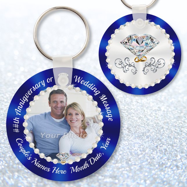 Personalized, Anniversary Party Favors for Guests, Keychain (Photo party favors. Blue party favors. Cheap party favors for adults. Anniversary party supplies.)