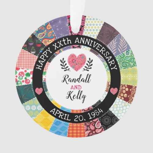 Personalized Anniversary Patchwork Quilt Pattern Ornament