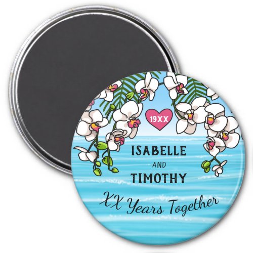 Personalized Anniversary Tropical Beach Orchids Magnet