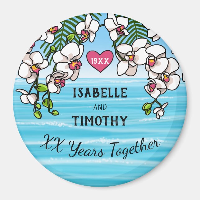 Personalized Anniversary Tropical Beach Orchids Magnet (Front)