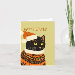 Personalized anti Christmas Black Cat Ugly Sweater Holiday Card