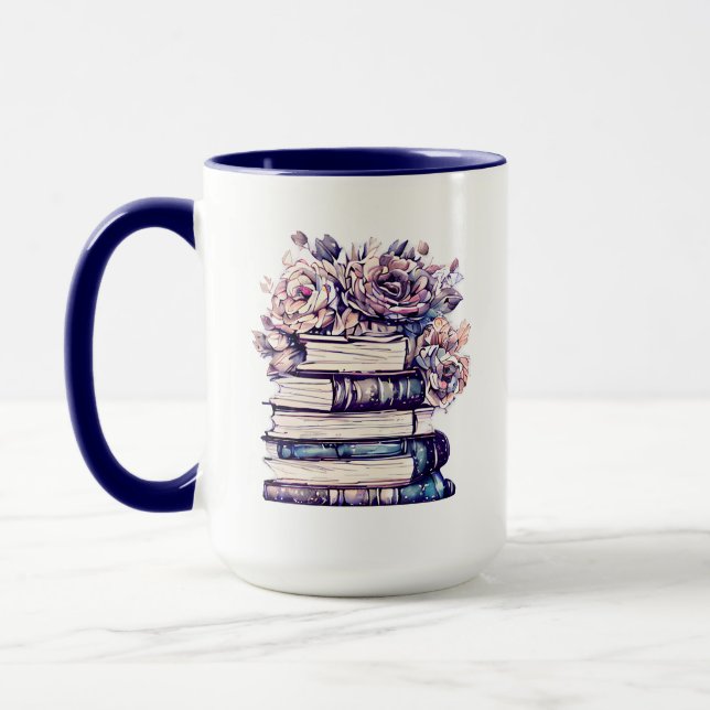 Personalized Antique Books and Roses   Mug (Left)
